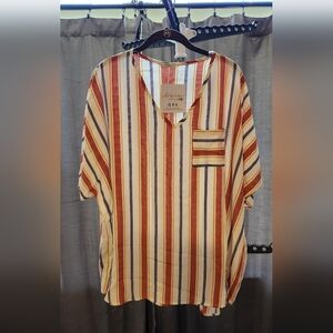 Oversized Striped V-Neck Shirt